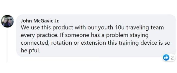 Rope Bat Review - "We use this product with our youth 10u traveling team every practice. If someone has a problem staying connected, rotation or extension this training device is so helpful." - John McGavic Jr.