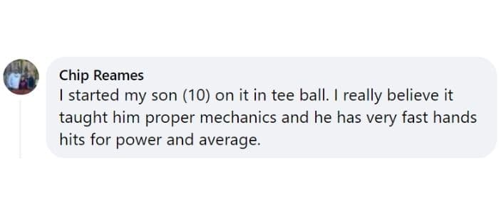 Rope Bat Review - "I started by son (10) on it in tee ball. I really believe it taught him proper mechanics and he has very fast hands hits for power and average." - Chip Reames
