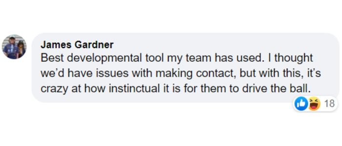 Rope Bat Review – “Best developmental tool my team has used. I thought we’d have issues with making contact, but with this, it’s crazy how instinctual it is for them to drive the ball.” – James Gardner
