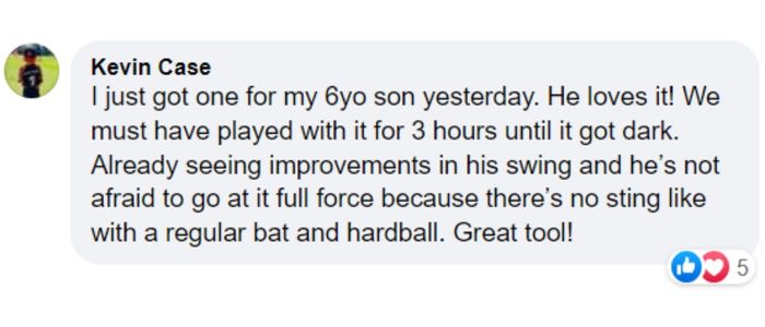 Rope Bat Review – “I just got one for my 6yo son yesterday. He loves it! We must have played with it for 3 hours until it got dark. Already seeing improvements in his swing and he’s not afraid to go for it at full force because there is no sting like with a regular bat and hard ball. Great tool!” – Kevin Case
